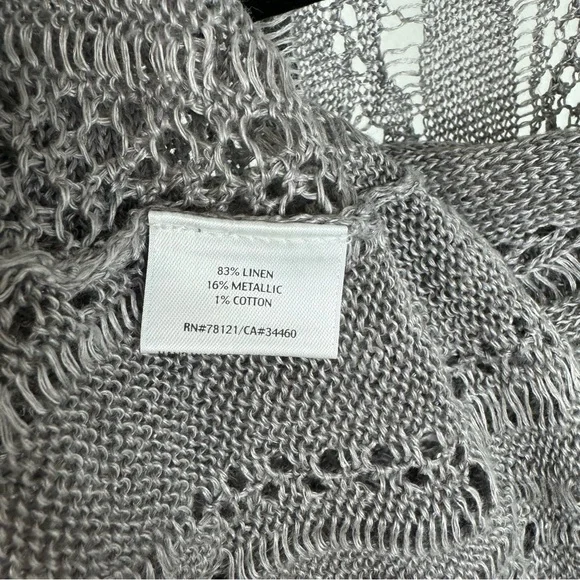 Eileen Fisher Crochet Linen Blend Short Sleeve Grey Popover Top, Sz L - Picture 7 of 8